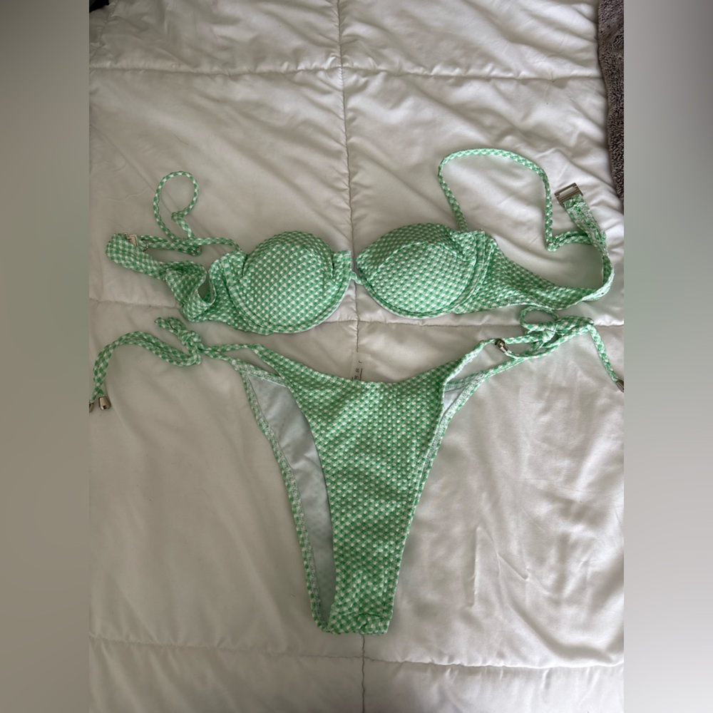 Green Checkered Tie Bikini Set